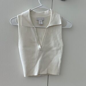House of Harlow 1960 Ivory Ribbed Polo V-Neck Tank